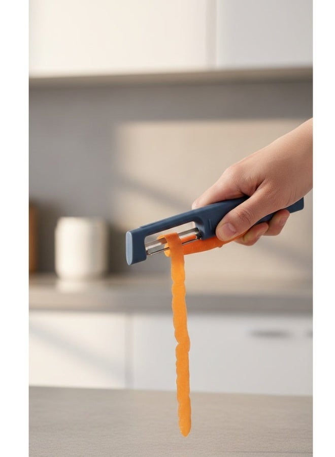 مقشرة خضراوات وفواكه عمودية متعددة الأغراض - تصميم ياباني بقاعدة قائمة بذاتها، شفرة حادة للغاية من الفولاذ المقاوم للصدأ 30CR13، مقبض مريح مانع للانزلاق، مزيل عيون البطاطس مدمج - Image 4